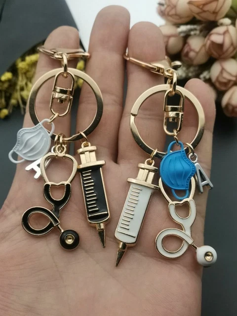 New Custom Letter Doctor Medical Keychain Tool Stethoscope Syringe Doc Key ring