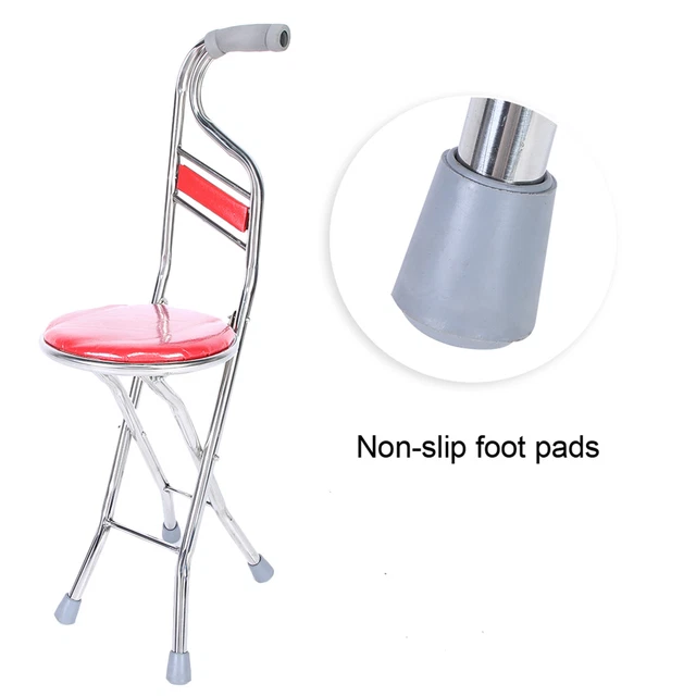 Sgabello a mano pieghevole (rosso) per anziani acciaio inox quattro gambe SLS