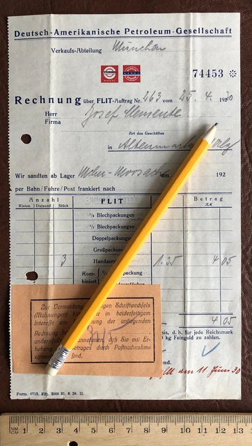 Deutsch Amerikanische Petroleum Gesellschaft DAPG ESSO Rechnung Altenmarkt  1728