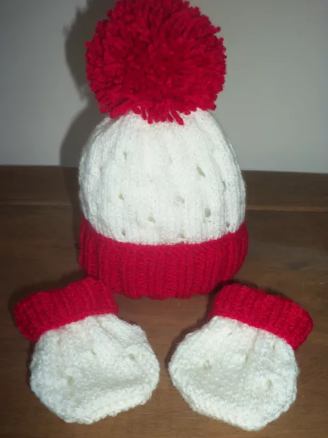 Hand Knitted Baby Hat & Mitts Set-Size Newborn