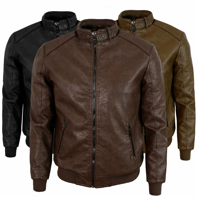 Giubbotto Uomo Pelle PU Invernale Imbottito Biker Giacca Chiodo Moto Slim