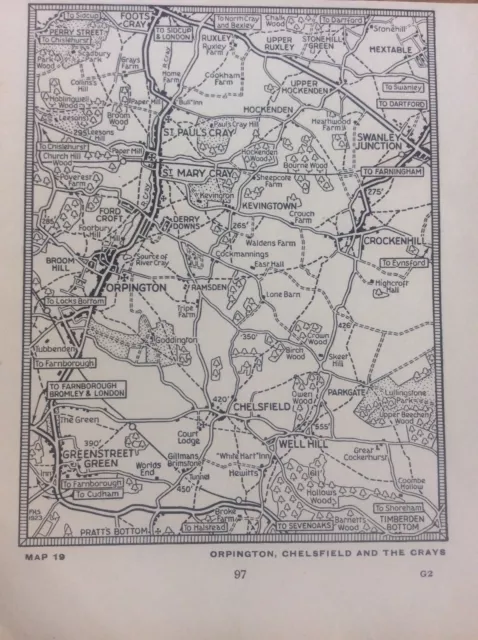 Orpington Chelsfield & The Grays c1920 Map London South of the Thames 5x4”
