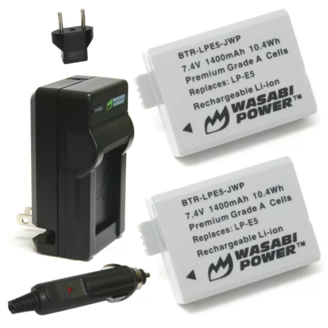 Wasabi Power Battery (2-Pack) and Charger for Canon LP-E5