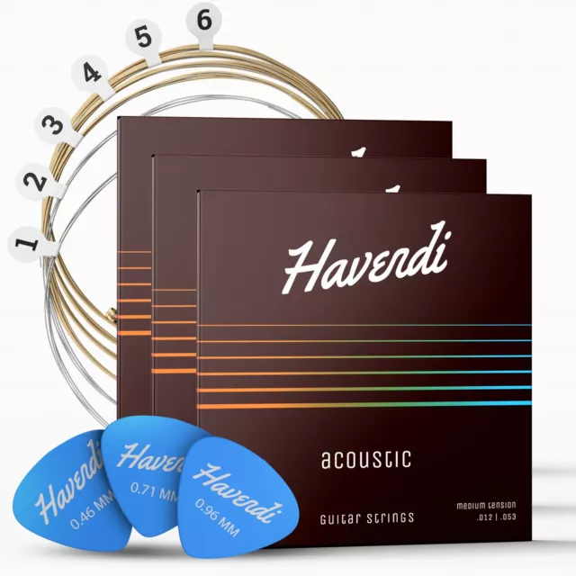 HAVENDI® Guitar Strings acoustic guitar - brilliant sound 3 Set, Bronze
