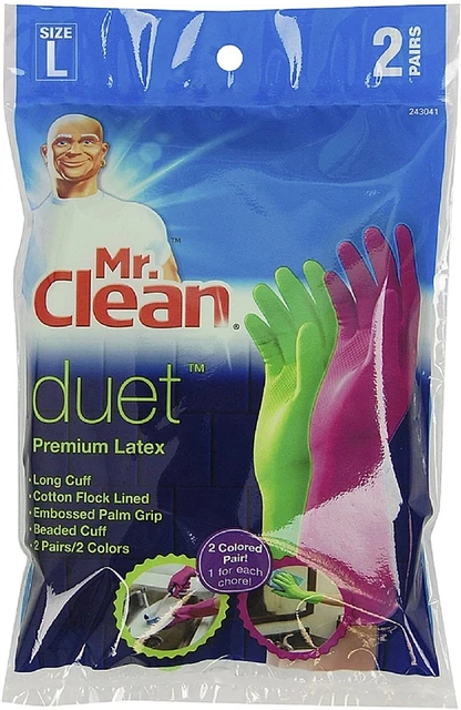 Duet Premium Reusable Latex Gloves, Large 2 Pairs (Pack of 3)