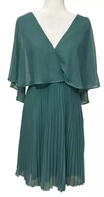 NWT ASOS Women's Cocktail Dress Green Pleated Skirt Fluttered Sleeve Size 8