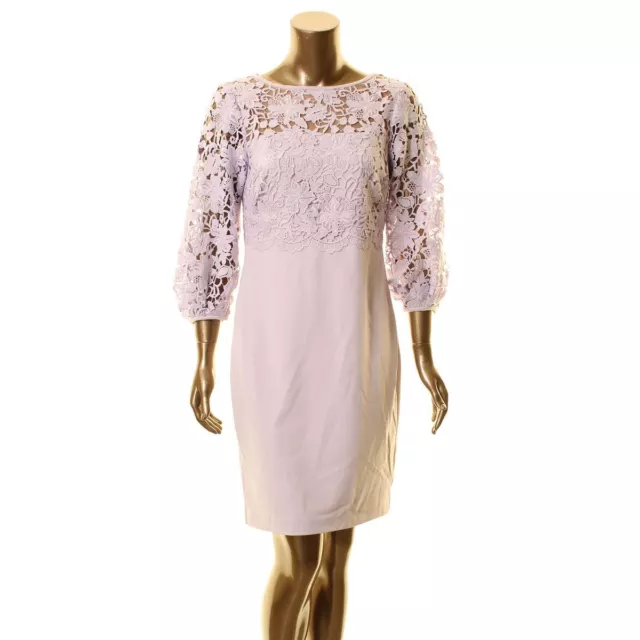 LAUREN RALPH LAUREN Women's Fresh Orchid Lace Puff Sleeve Sheath Dress 8 TEDO