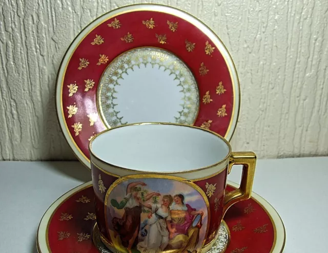 Vintage Royal Vienna Beehive Mark Trio Cup Saucer and Side Plate Signed Haufmann