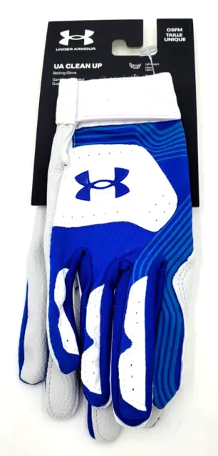 Under Armour Boy's UA Clean Up Baseball Softball Youth Batting Gloves White Blue