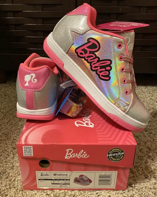 HEELYS Pro 20 Barbie Youth Size 6 W7 Sneakers Silver Pink NWT New Box