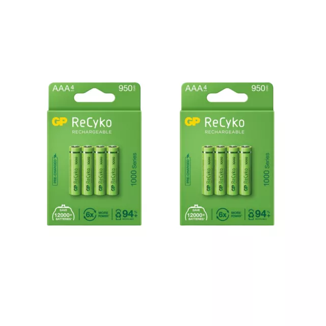 2 x4er Pack GP Akku Rechargeable AAA / R03 GP ReCyko 1000 Series Ni-MH 950mAh