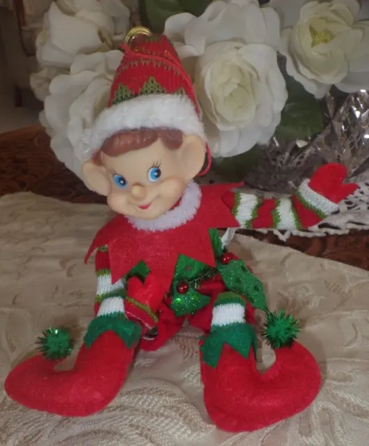 ELF SHELF SITTER KNEE HUGGER PIXIE felt Figure CHRISTMAS TREE ORNAMENT with BELL