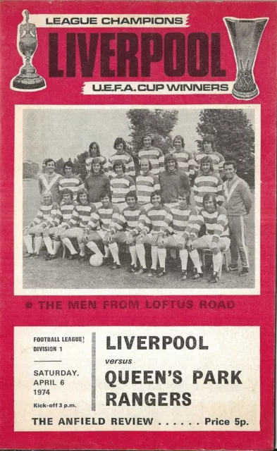 Football Programme LIVERPOOL v QPR Apr 1974