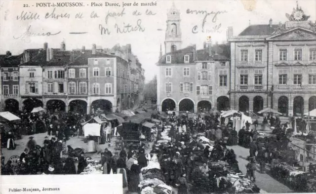 CPA 54 PONT A MOUSSON PLACE DUROC JOUR DE MARCHE (dos non divisé)  (BELLE ANIMAT