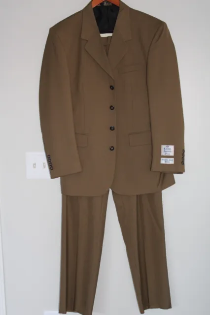 NEW VINTAGE BROWN LONDON SQUARE PLUS 2pc WOOL SUIT sz 40R JACKET & 34 PANTS NWT