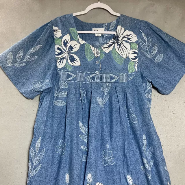 ANTHONY RICHARDS MUUMUU House Dress Womens Large Blue Floral Pockets ...