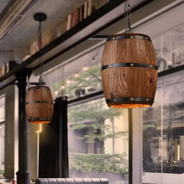 Wood Wine Barrel Hanging Light Ceiling Lamp Pendant For Restaurant Bar Cafe USA Wood Wine Barrel Hanging Light Ceiling Lamp Pendant For Restaurant Bar Cafe USA
