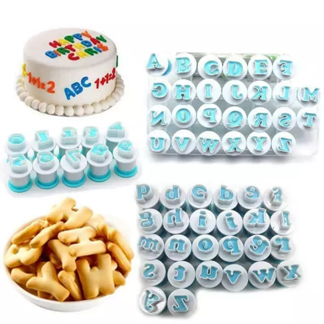 62PCS Letter Number Biscuit Mold Stamp Embosser Cookie Cutter Fondant Cake Tool