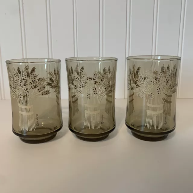 Vintage Libbey Franco Wheat Sheaf Pattern Juice Glasses Set Of 3