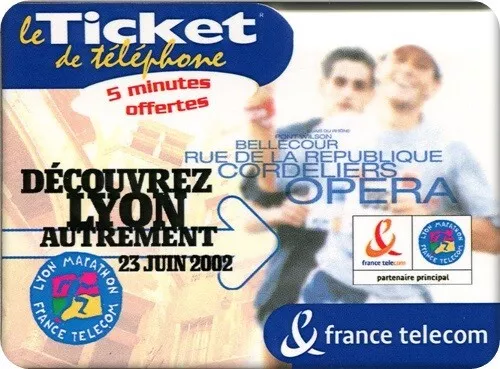 N°46 Telecarte / Rare Ticket Telephone Marathon De Lyon / Neuf (Code Non Gratte)