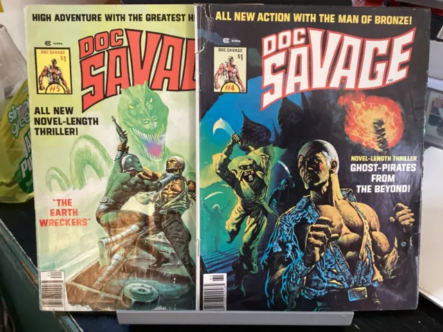 2 Curtis 1976 Magazine Lot Doc Savage #4, 5 Ghost-Pirates Earth Wrecker Stan Lee
