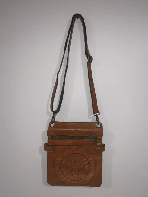Patricia Nash Prizzi Tooled Brown Leather Crossbody Bag EUC! Retail $199