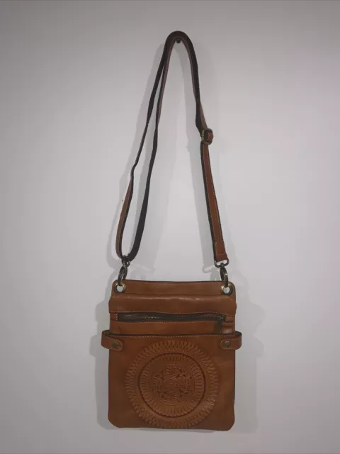 Patricia Nash Prizzi Tooled Brown Leather Crossbody Bag EUC! Retail $199