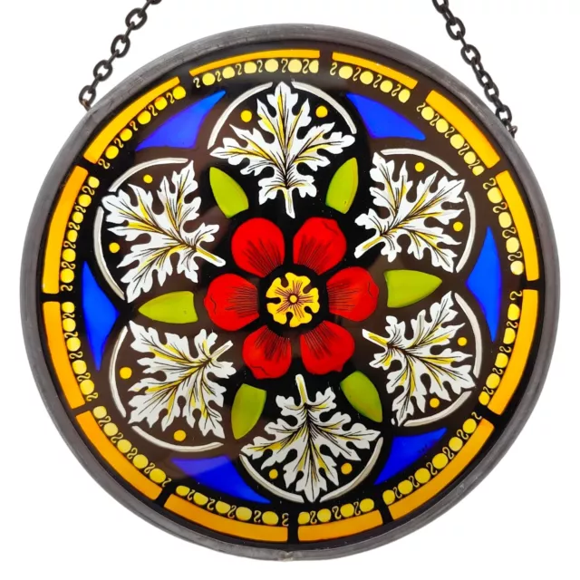 Handmade Signed Stained Glass Suncatcher - 6" Bright Colorful Floral Flower Leaf
