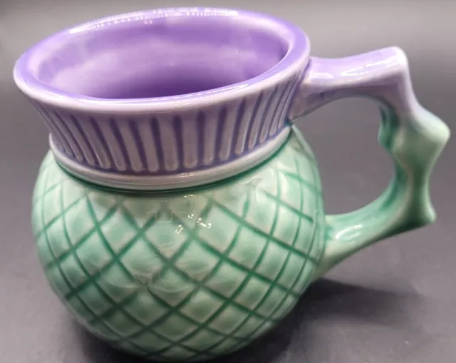 Vintage Clyde Ceramics Scotland Thistle Tea Cup Purple and Green Unique Handle