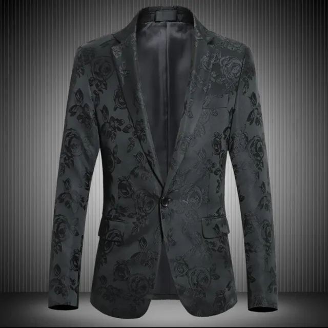 Men's Slim Formal Suit One Button Party Floral Business Blazer Coats Jacket Tops