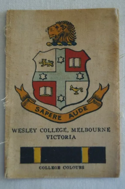 Vintage 1910's Wills Silk School Crests Wesley College Melbourne Victoria