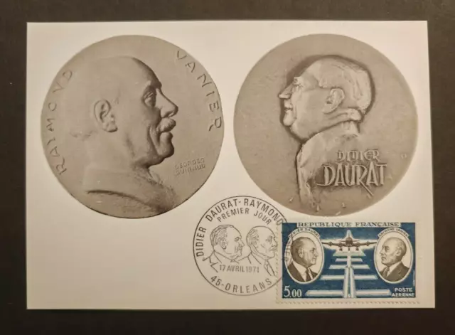 1971 Poste Aérienne , VANIER et DAURAT, Orleans, Carte Maximum 1er jour fdc