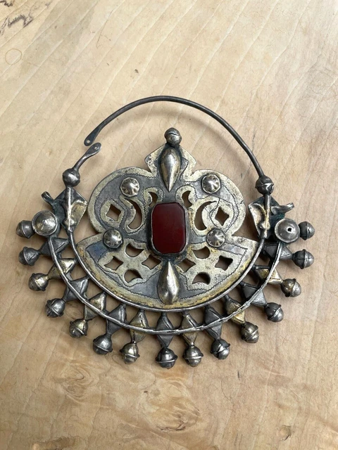 Collier Ethnique Ancien En Argent Sterling Et Cornaline - Pendentif Orné