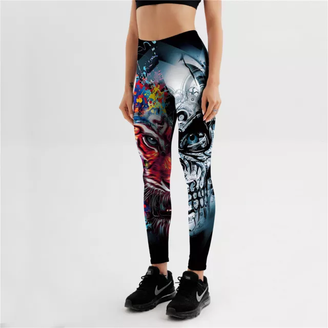 Leggings Donna Ragazze Pantaloni Sport Yoga Digitale Stampato in 3D Gotico Teschi Lombo