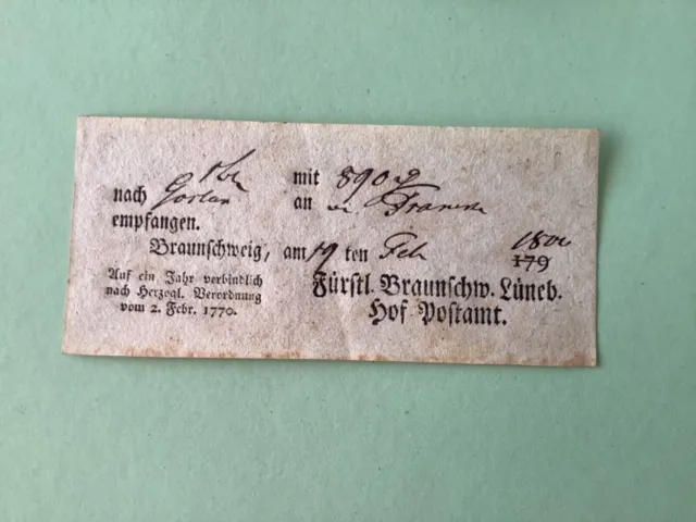 Germany Braunschweig 1800 postal note Ref A1583