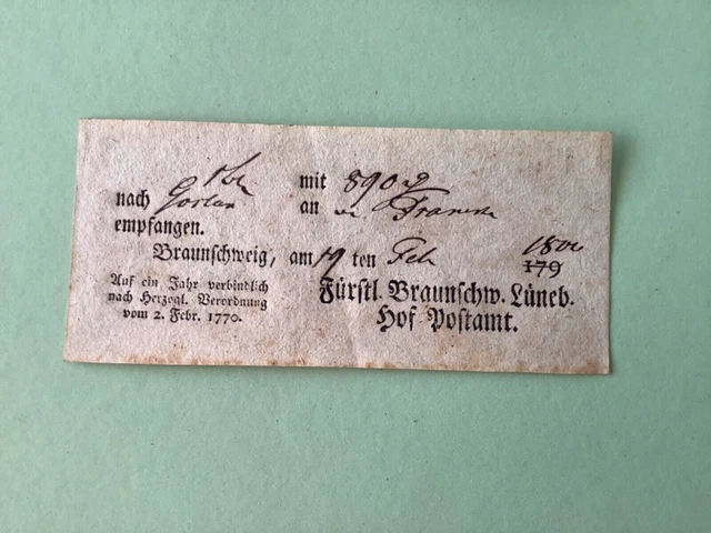 Germany Braunschweig 1800 postal note Ref A1583