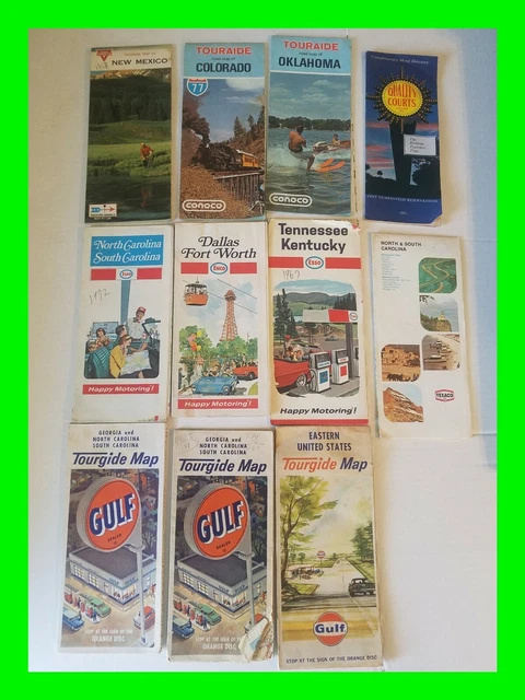 Vintage Lot Of 11 Road Maps ~ Esso Gulf Texaco & More ~ Gas & Oil Advertisement