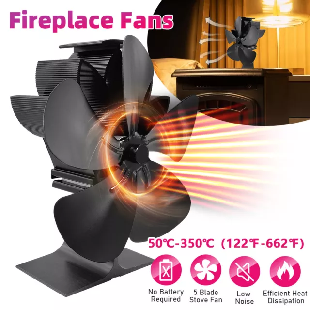5BLADE FIREPLACE FAN Heat Powered Stove Fan for Fireplace/Wood/Log ...