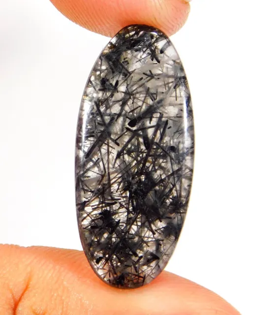 16 CT Haut Naturel Translucide Noir Rutile Quartz Ovale Cabochon Gemme Cf = 146