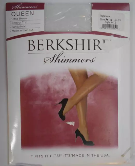 BERKSHIRE - Shimmers, Sheer, Control Top Pantyhose, # 4412, Platinum, 3x - 4x