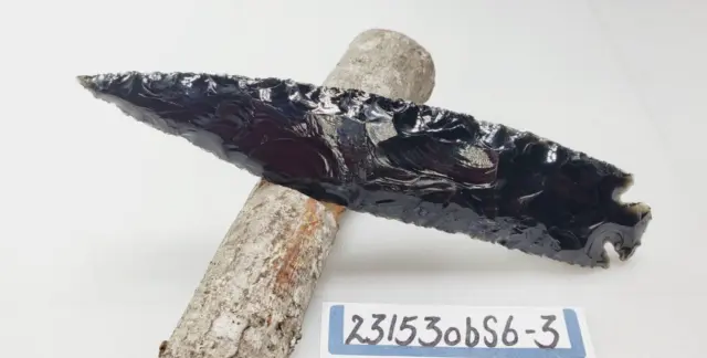 6.7" Obsidian Spearhead - Lance Head - Drill Point Hand Knapped "Dragon Glass"