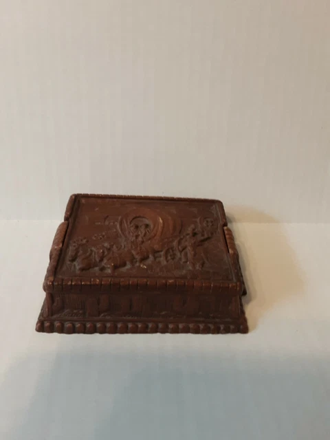 Wood Composit Trinket Box. Horse And Covered Wagon Theme