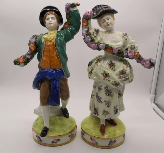 Tres Grande Paire De Figurine Couple De Danseur En Porcelaine Allemande
