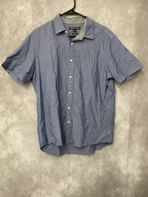 Michael Kors Button Up Polka Dot White Blue Short Sleeve  Shirt Sz Large Classic