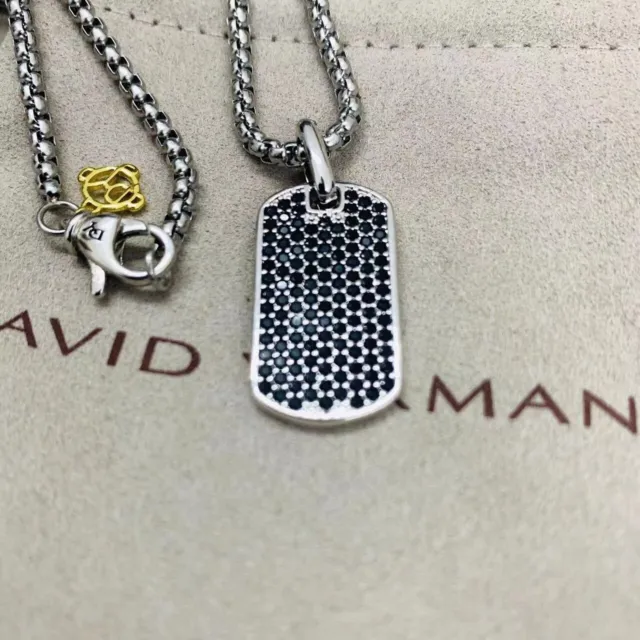 David Yurman 925 Silver 27mm BLACK Pave Diamonds Necklace Pendant With Chain