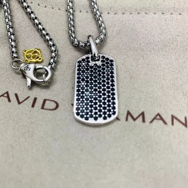 David Yurman 925 Silver 27mm BLACK Pave Diamonds Necklace Pendant With Chain David Yurman 925 Silver 27mm BLACK Pave Diamonds Necklace Pendant With Chain