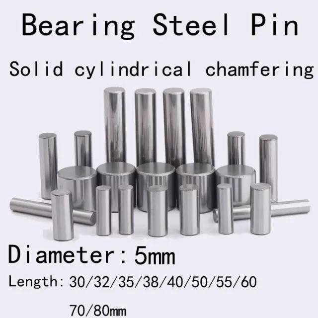 5mm Dia Bearing Steel Pin Solid Cylindrical Chamfering Dowel Pins 30mm-80mm Long