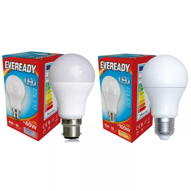 Paquet de Eveready Led GLS Lampes B22/E27 Lumière Jour 6000k / Blanc Chaud 3000k