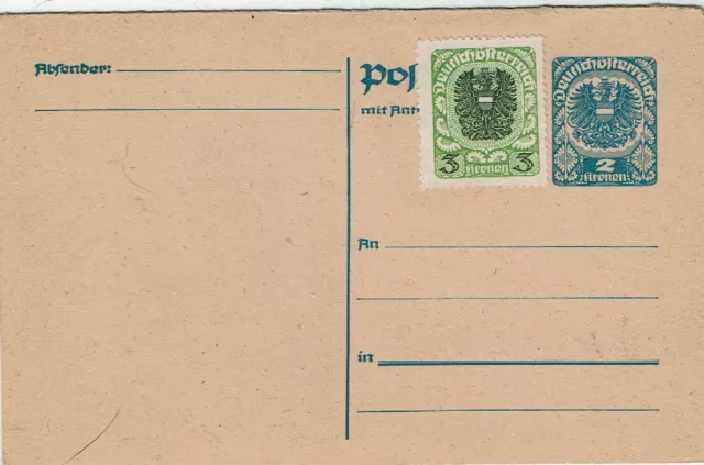 1921, Doppelkarte Nr. 246** m. 3 Kr. Zusatzfr.