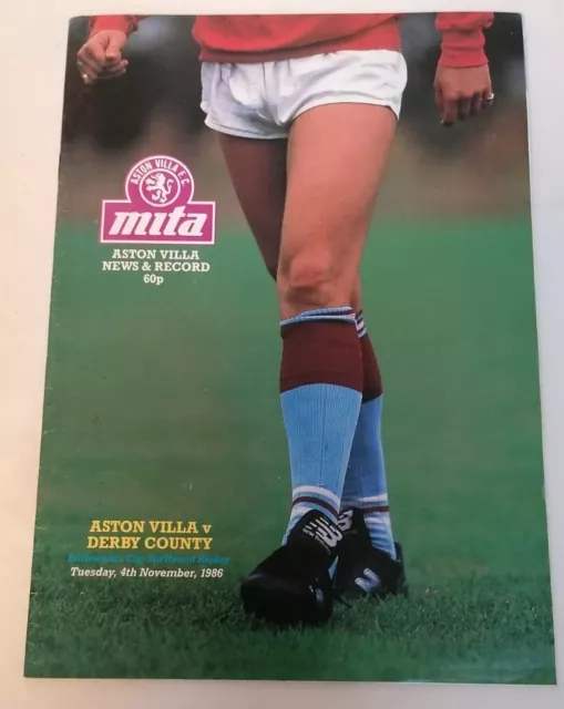 PROGRAMME - First Division Aston Villa Vs Derby County Tues 4th Nov 1986